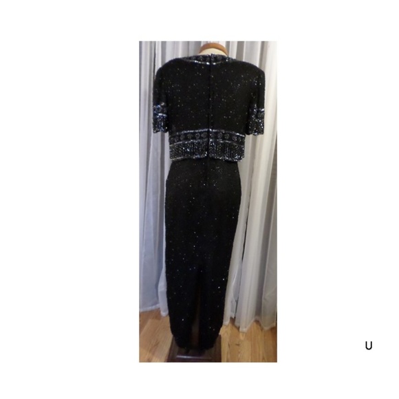 Lady Long Formal Dress Black Silk Beads Sequin PXL - Picture 3 of 8